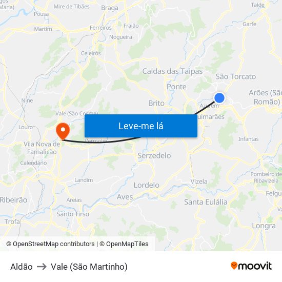 Aldão to Vale (São Martinho) map