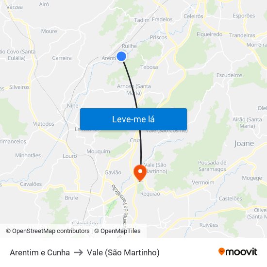 Arentim e Cunha to Vale (São Martinho) map