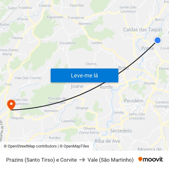 Prazins (Santo Tirso) e Corvite to Vale (São Martinho) map