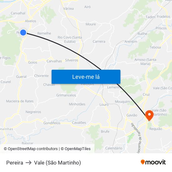Pereira to Vale (São Martinho) map