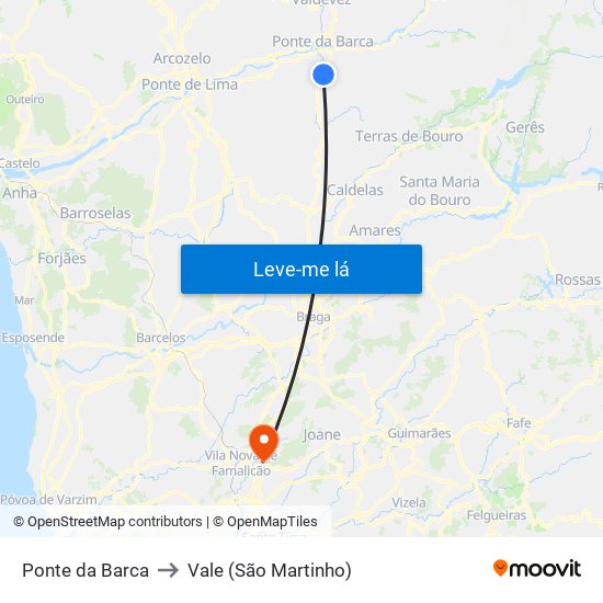 Ponte da Barca to Vale (São Martinho) map