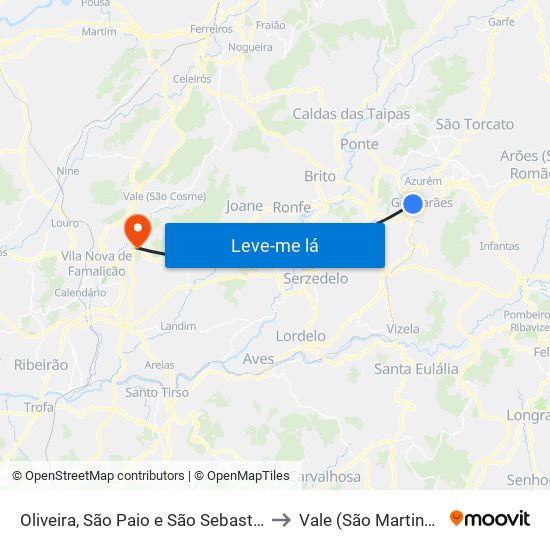 Oliveira, São Paio e São Sebastião to Vale (São Martinho) map