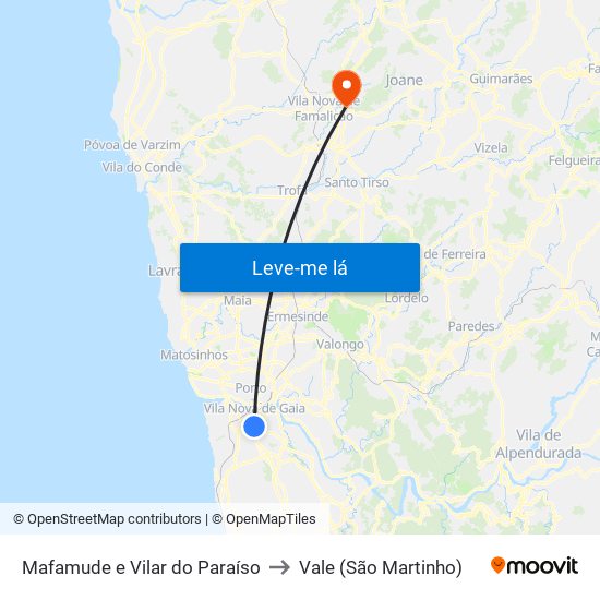 Mafamude e Vilar do Paraíso to Vale (São Martinho) map