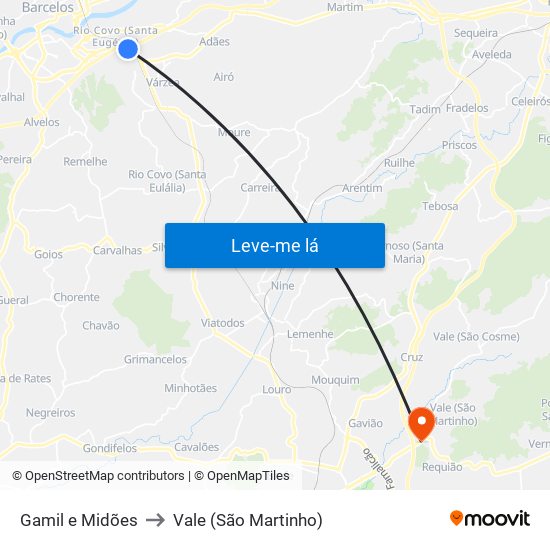 Gamil e Midões to Vale (São Martinho) map