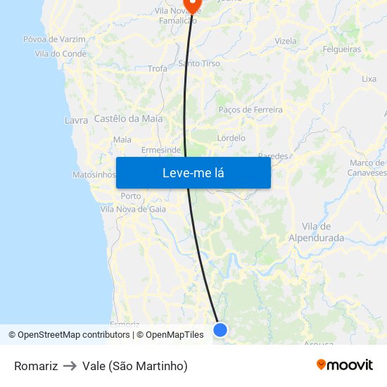 Romariz to Vale (São Martinho) map