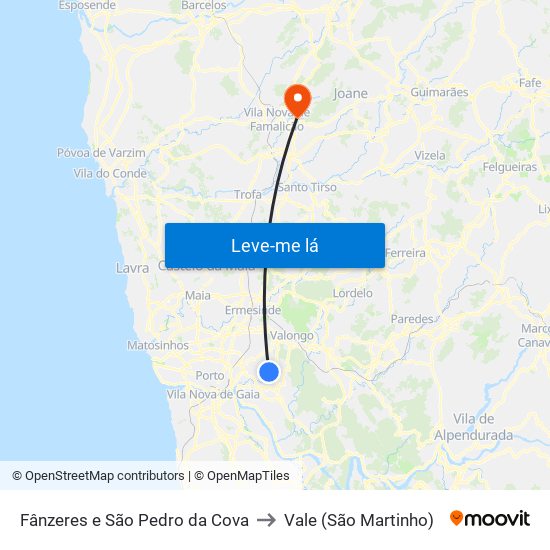 Fânzeres e São Pedro da Cova to Vale (São Martinho) map