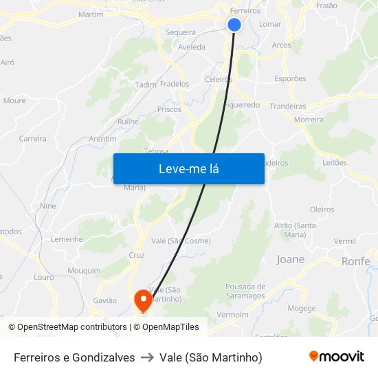 Ferreiros e Gondizalves to Vale (São Martinho) map