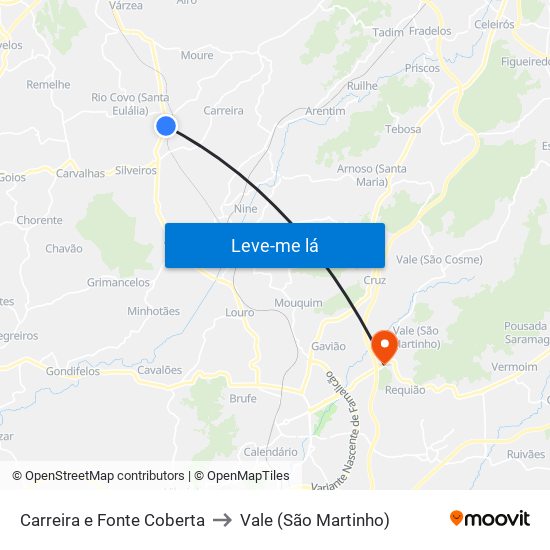 Carreira e Fonte Coberta to Vale (São Martinho) map