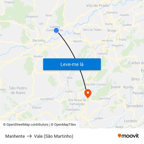 Manhente to Vale (São Martinho) map