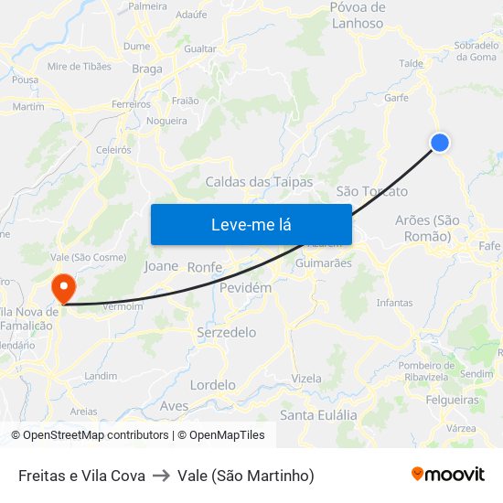 Freitas e Vila Cova to Vale (São Martinho) map