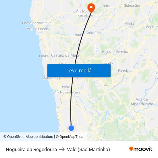 Nogueira da Regedoura to Vale (São Martinho) map