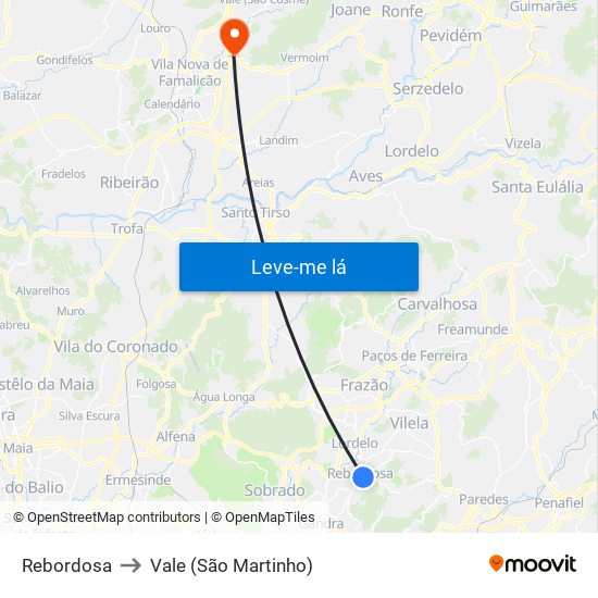 Rebordosa to Vale (São Martinho) map