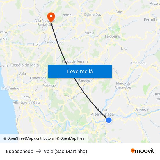 Espadanedo to Vale (São Martinho) map