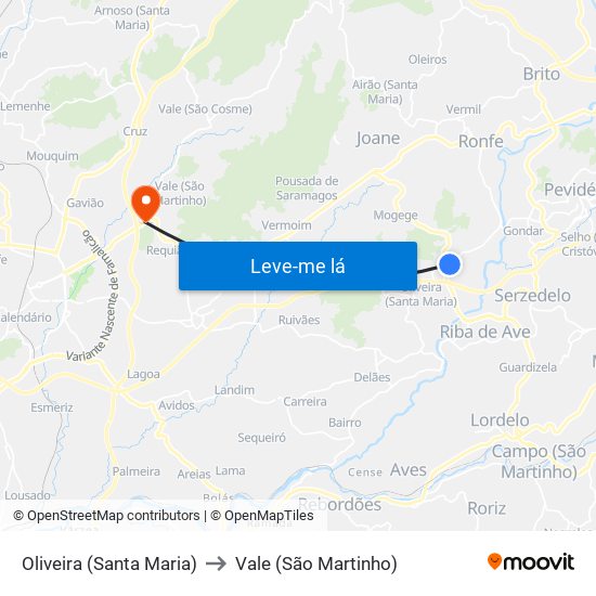 Oliveira (Santa Maria) to Vale (São Martinho) map