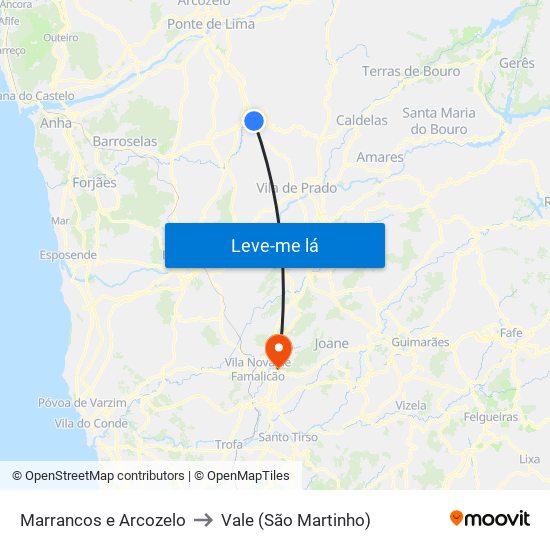 Marrancos e Arcozelo to Vale (São Martinho) map