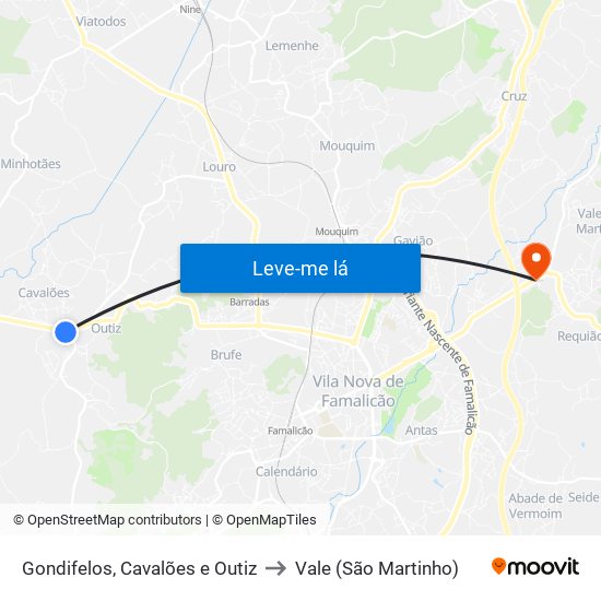 Gondifelos, Cavalões e Outiz to Vale (São Martinho) map