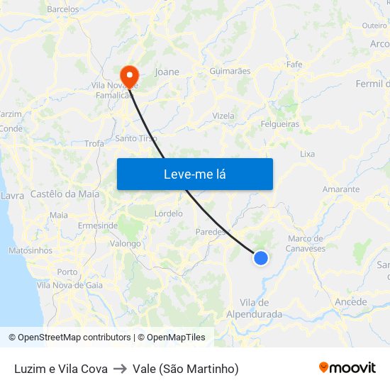 Luzim e Vila Cova to Vale (São Martinho) map