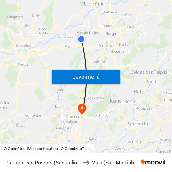Cabreiros e Passos (São Julião) to Vale (São Martinho) map