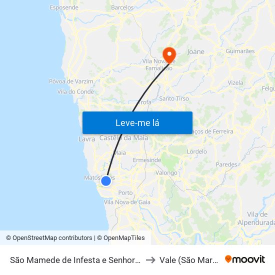 São Mamede de Infesta e Senhora da Hora to Vale (São Martinho) map