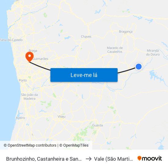 Brunhozinho, Castanheira e Sanhoane to Vale (São Martinho) map
