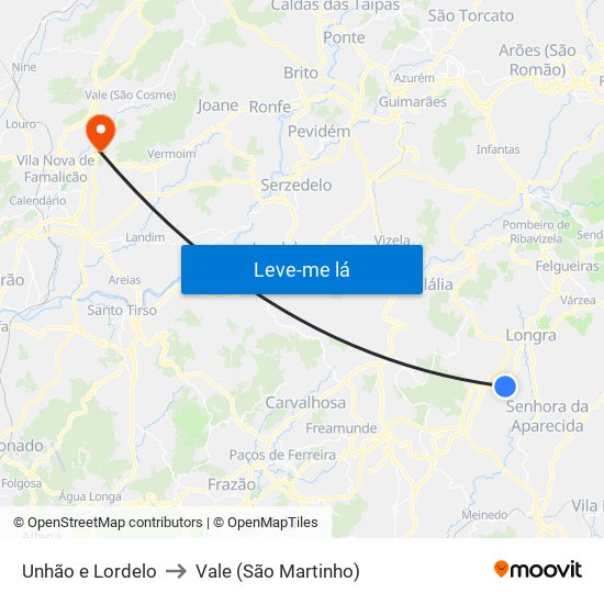 Unhão e Lordelo to Vale (São Martinho) map