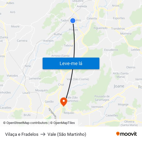 Vilaça e Fradelos to Vale (São Martinho) map