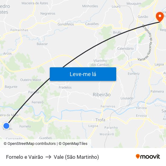 Fornelo e Vairão to Vale (São Martinho) map