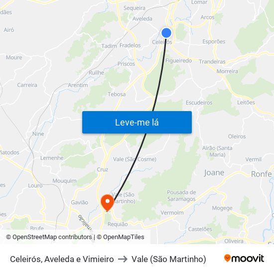 Celeirós, Aveleda e Vimieiro to Vale (São Martinho) map