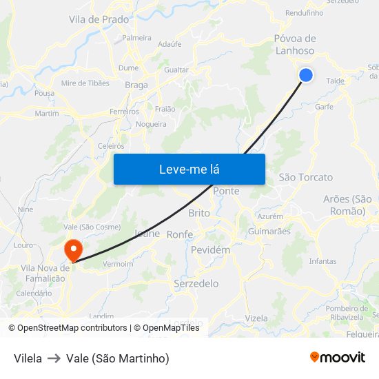 Vilela to Vale (São Martinho) map