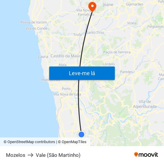 Mozelos to Vale (São Martinho) map