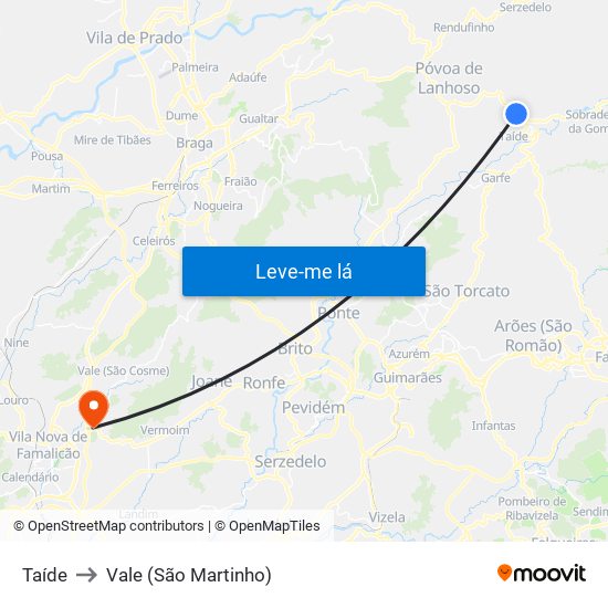 Taíde to Vale (São Martinho) map