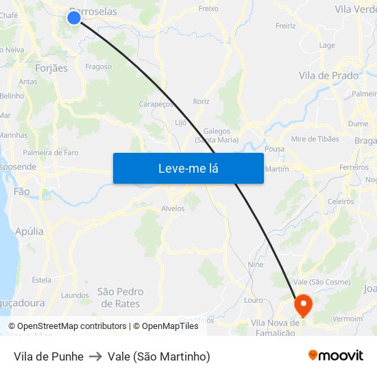 Vila de Punhe to Vale (São Martinho) map