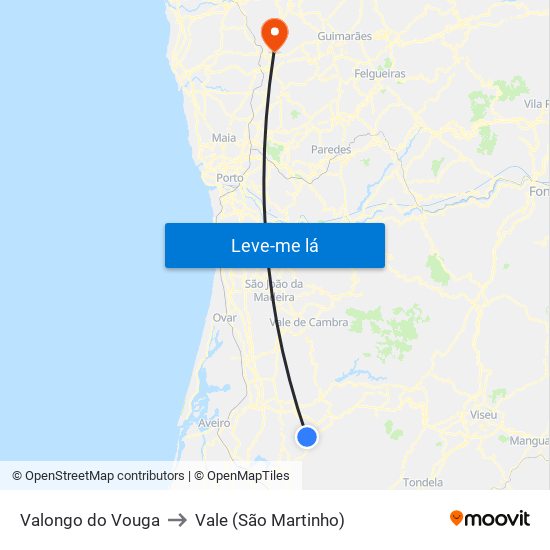 Valongo do Vouga to Vale (São Martinho) map