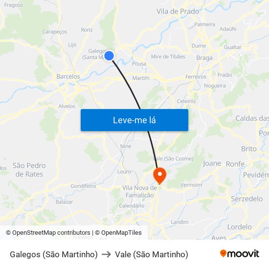 Galegos (São Martinho) to Vale (São Martinho) map