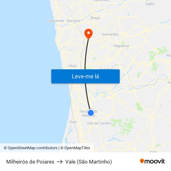 Milheirós de Poiares to Vale (São Martinho) map