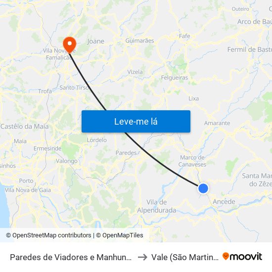 Paredes de Viadores e Manhuncelos to Vale (São Martinho) map