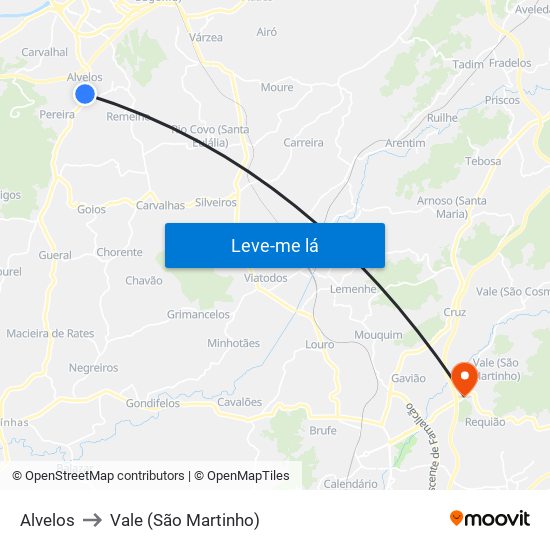 Alvelos to Vale (São Martinho) map