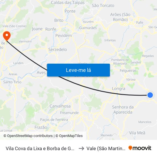 Vila Cova da Lixa e Borba de Godim to Vale (São Martinho) map