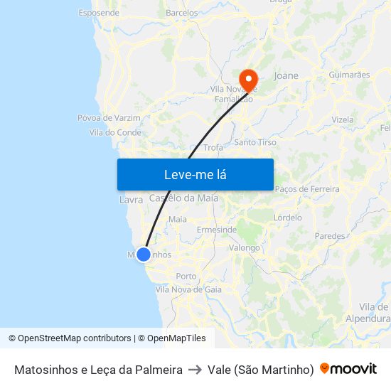 Matosinhos e Leça da Palmeira to Vale (São Martinho) map