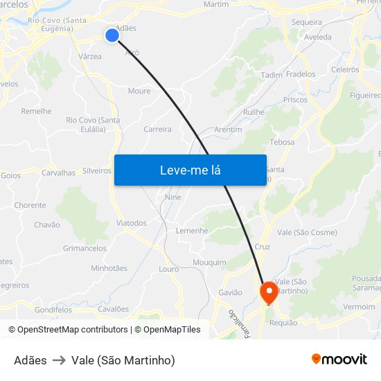 Adães to Vale (São Martinho) map