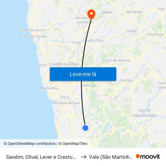 Sandim, Olival, Lever e Crestuma to Vale (São Martinho) map