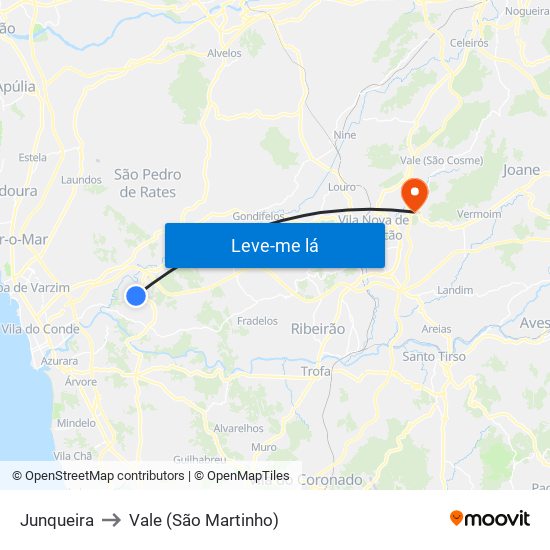 Junqueira to Vale (São Martinho) map