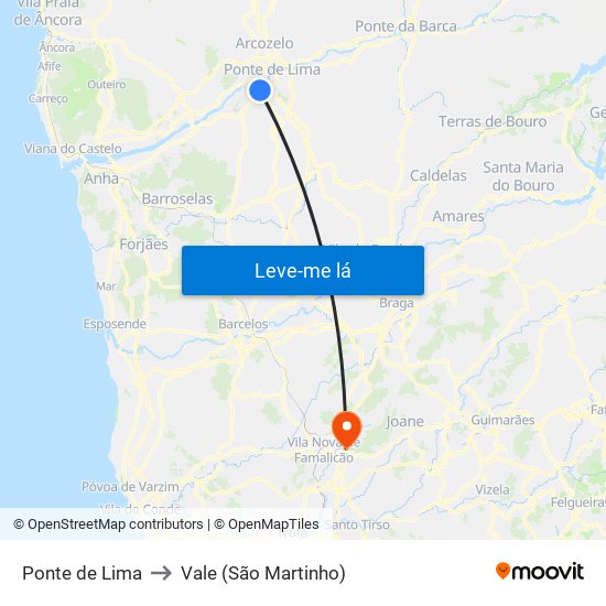 Ponte de Lima to Vale (São Martinho) map