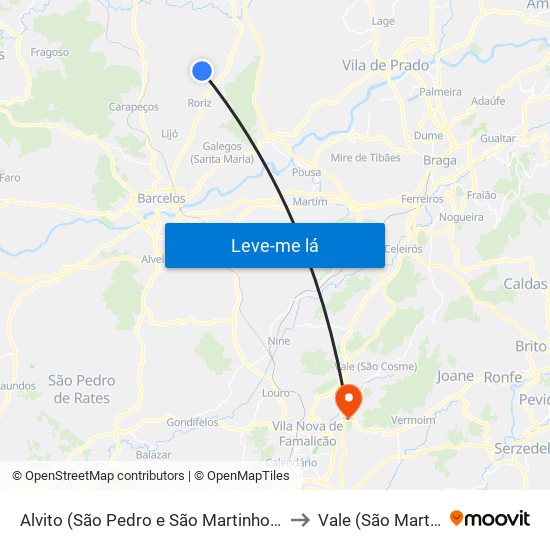 Alvito (São Pedro e São Martinho) e Couto to Vale (São Martinho) map