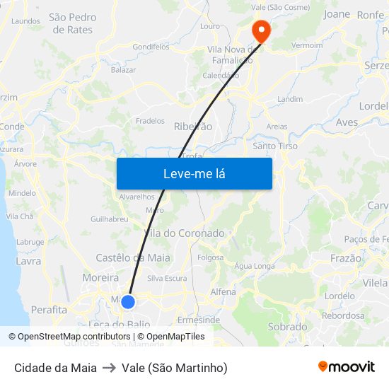 Cidade da Maia to Vale (São Martinho) map