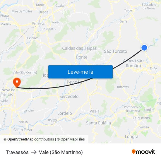 Travassós to Vale (São Martinho) map