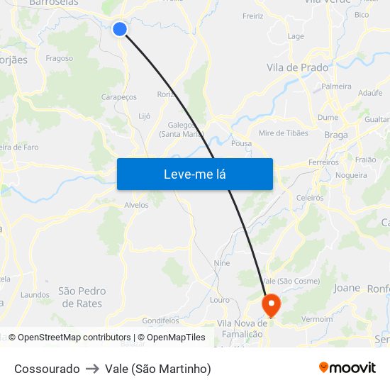 Cossourado to Vale (São Martinho) map