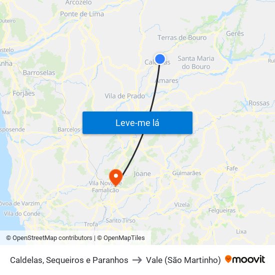 Caldelas, Sequeiros e Paranhos to Vale (São Martinho) map