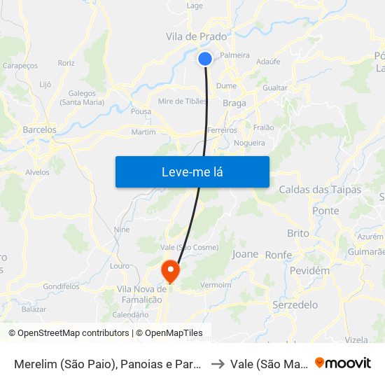 Merelim (São Paio), Panoias e Parada de Tibães to Vale (São Martinho) map