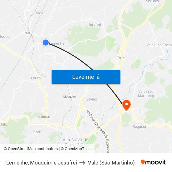 Lemenhe, Mouquim e Jesufrei to Vale (São Martinho) map